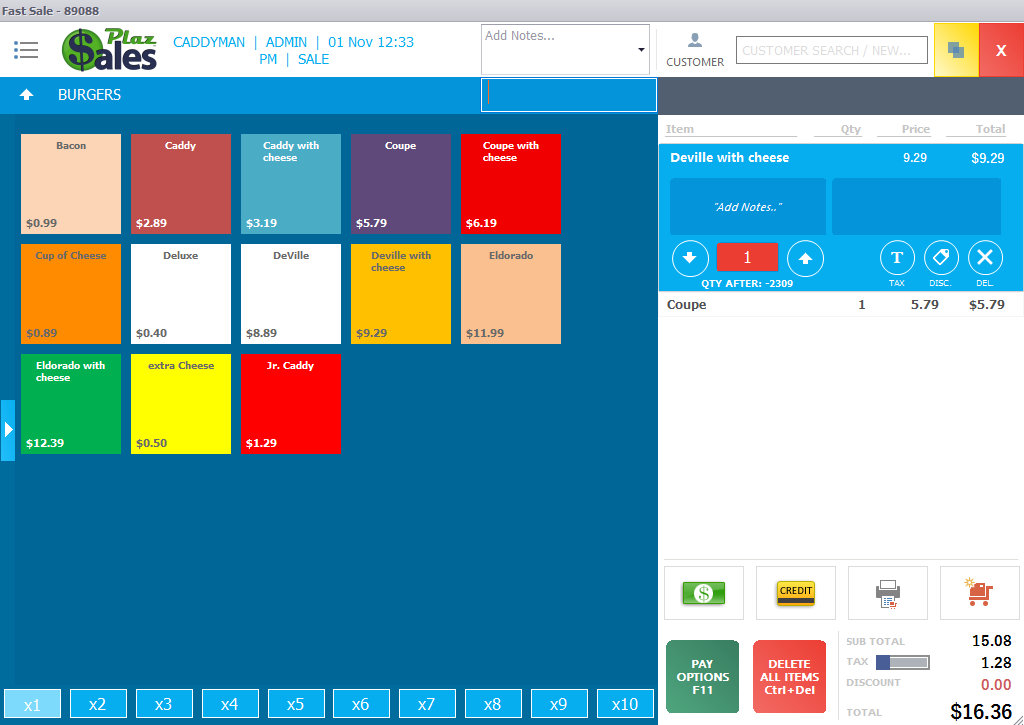 PlazSales point-of-sale software interface